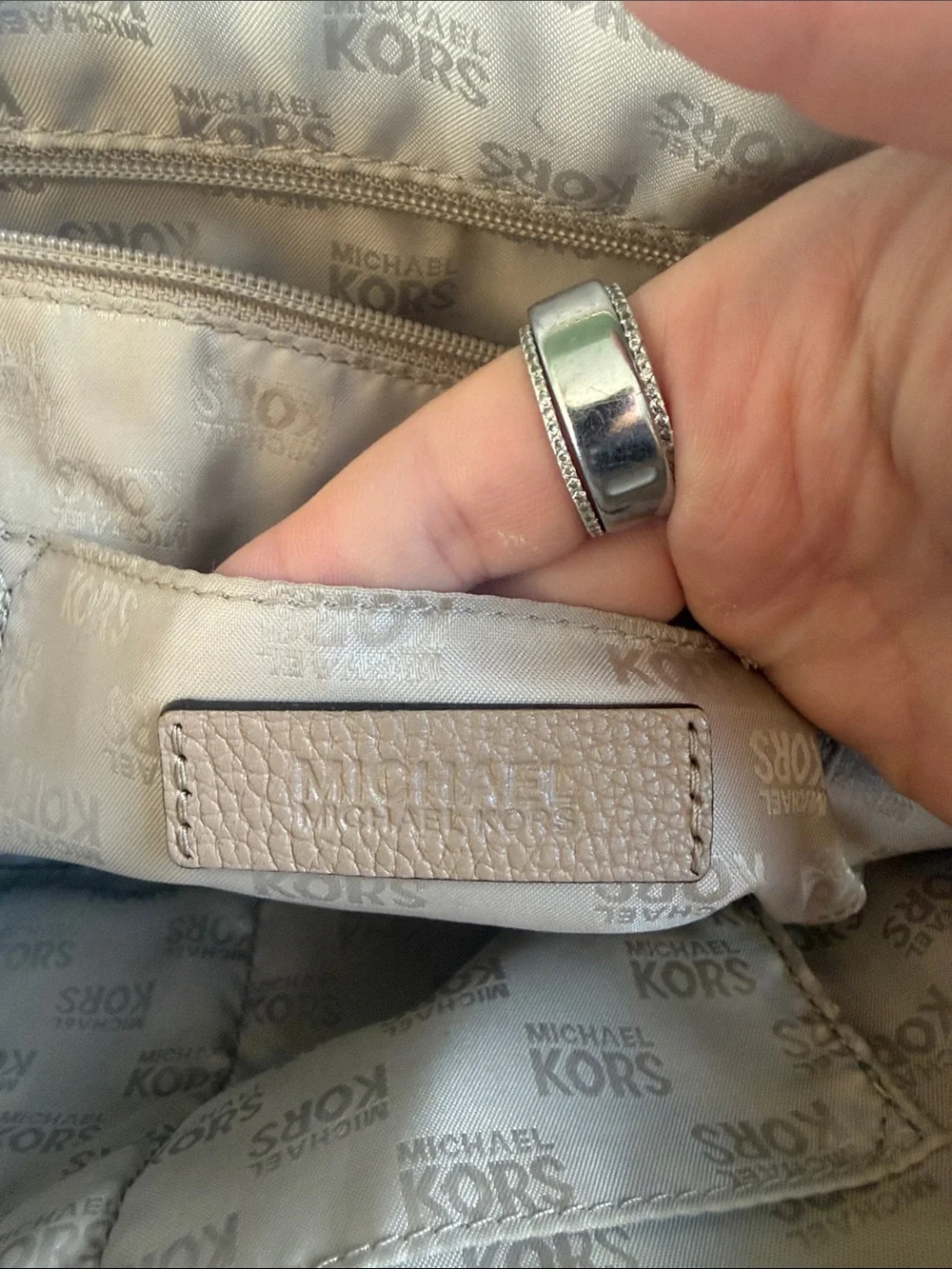 Michael Kors Beige/Tan Pebbled Leather Shoulder Bag with Gold Hardware